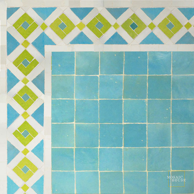 Mosaic House Moroccan tile Rif 1-5-13 White Lime Green Light Turquoise  zellige, mosaic, zellij, border, glaze 